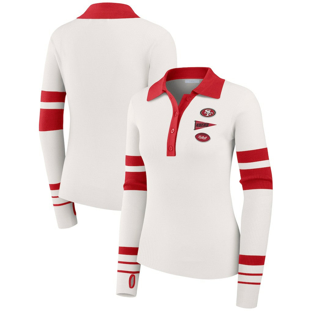 San Francisco 49ers WEAR by Erin Andrews Women's Ribbed Henley Polo Sweater White