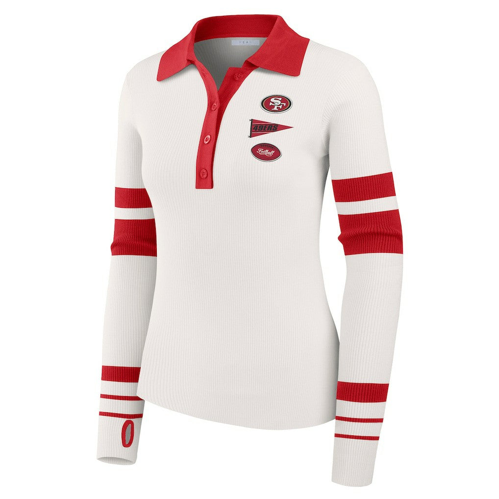 San Francisco 49ers WEAR by Erin Andrews Women's Ribbed Henley Polo Sweater White