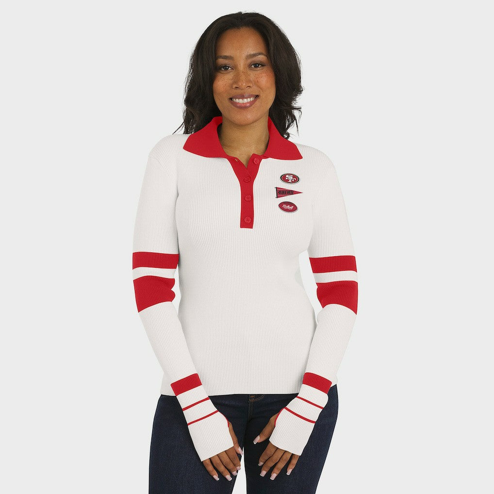 San Francisco 49ers WEAR by Erin Andrews Women's Ribbed Henley Polo Sweater White
