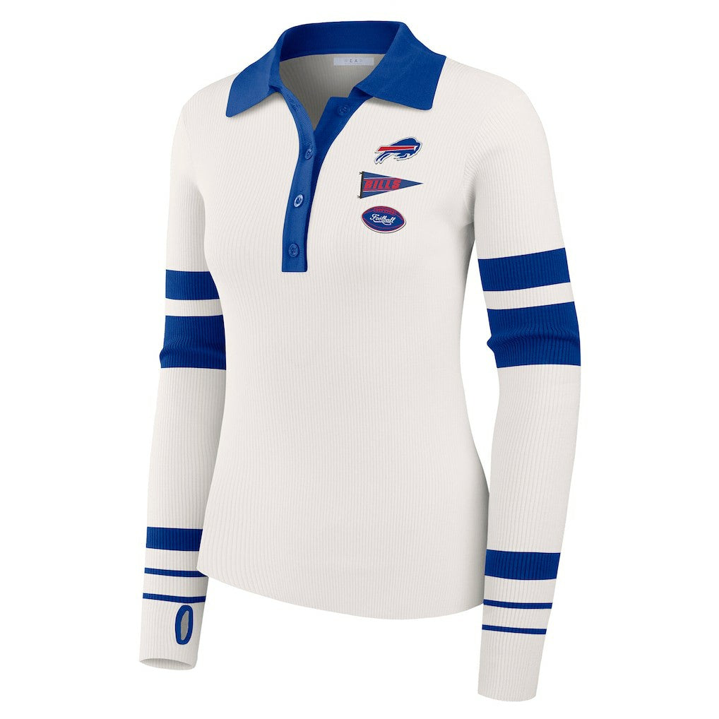 Buffalo Bills WEAR by Erin Andrews Women's Ribbed Henley Polo Sweater White