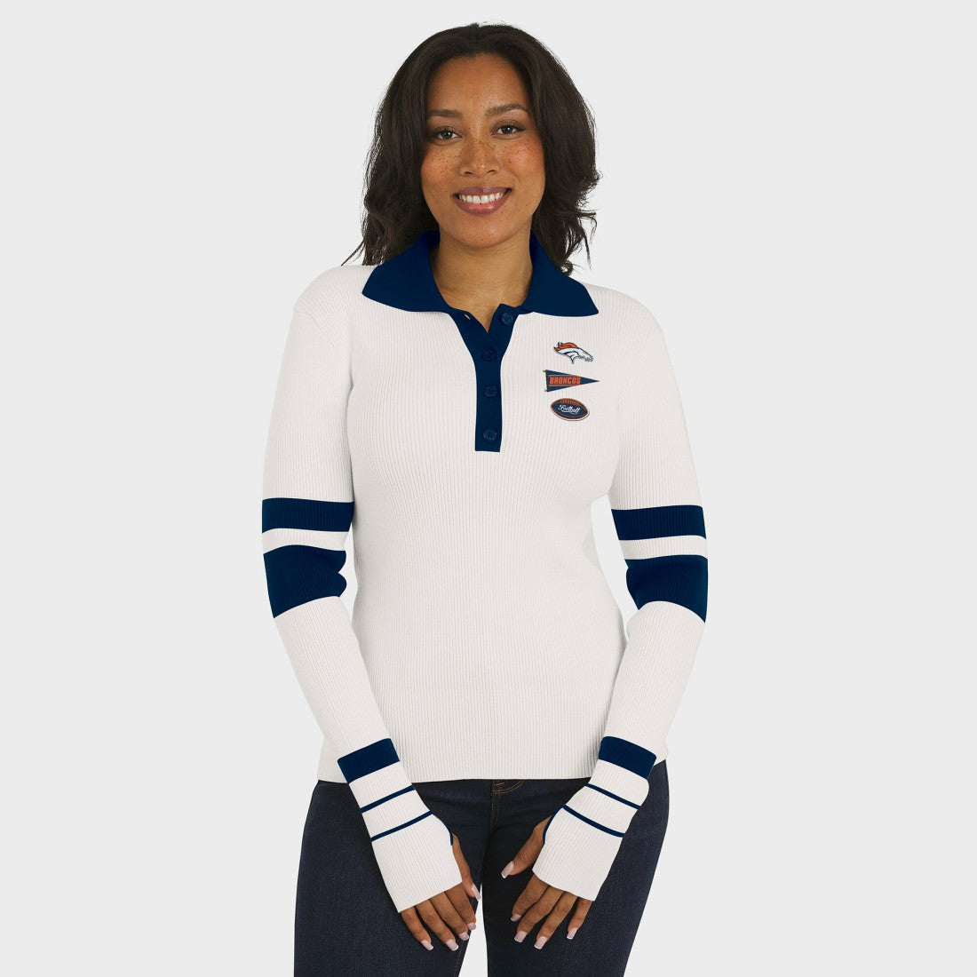 Denver Broncos WEAR by Erin Andrews Women's Ribbed Henley Polo Sweater White