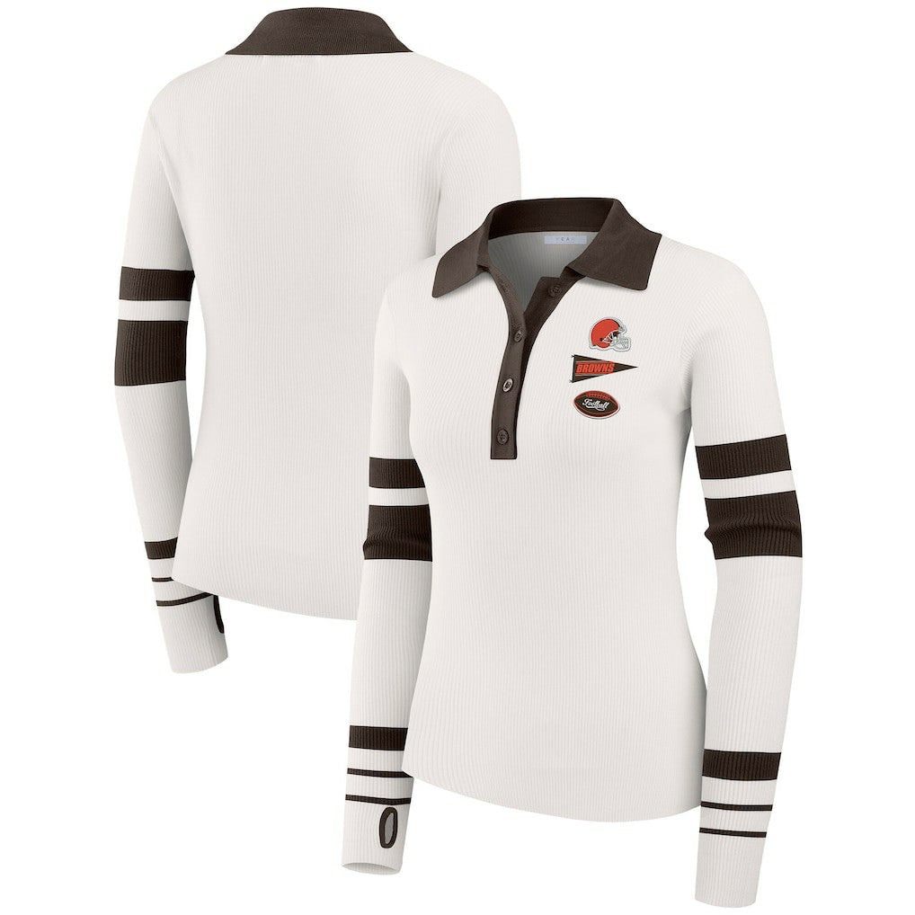 Cleveland Browns WEAR by Erin Andrews Women's Ribbed Henley Polo Sweater White