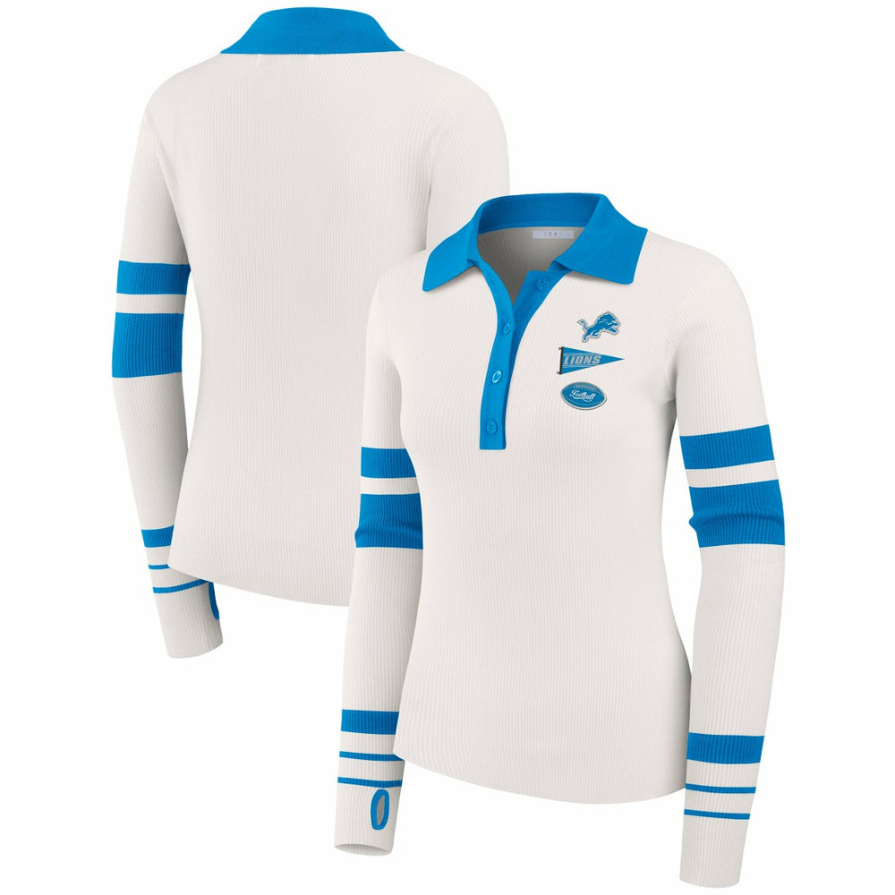 Detroit Lions WEAR by Erin Andrews Women's Ribbed Henley Polo Sweater White