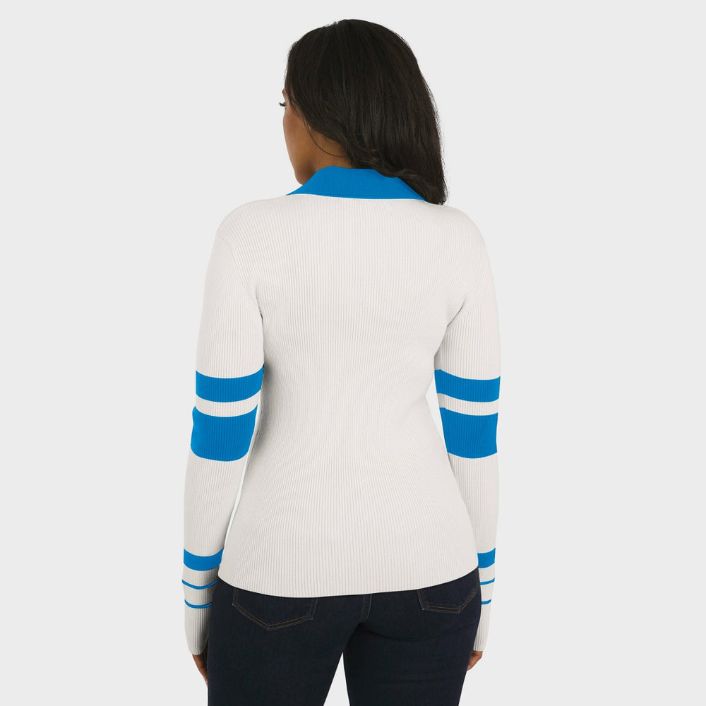 Detroit Lions WEAR by Erin Andrews Women's Ribbed Henley Polo Sweater White