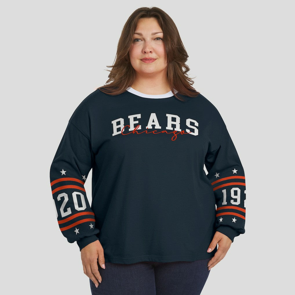 Chicago Bears WEAR by Erin Andrews Women's Plus Size Sport Long-Sleeve T-Shirt Navy
