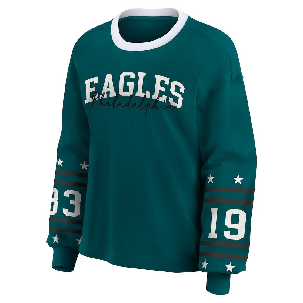 Philadelphia Eagles WEAR by Erin Andrews Women's Plus Size Sport Long-Sleeve T-Shirt Midnight Green