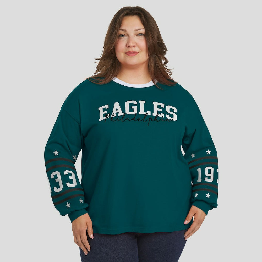 Philadelphia Eagles WEAR by Erin Andrews Women's Plus Size Sport Long-Sleeve T-Shirt Midnight Green