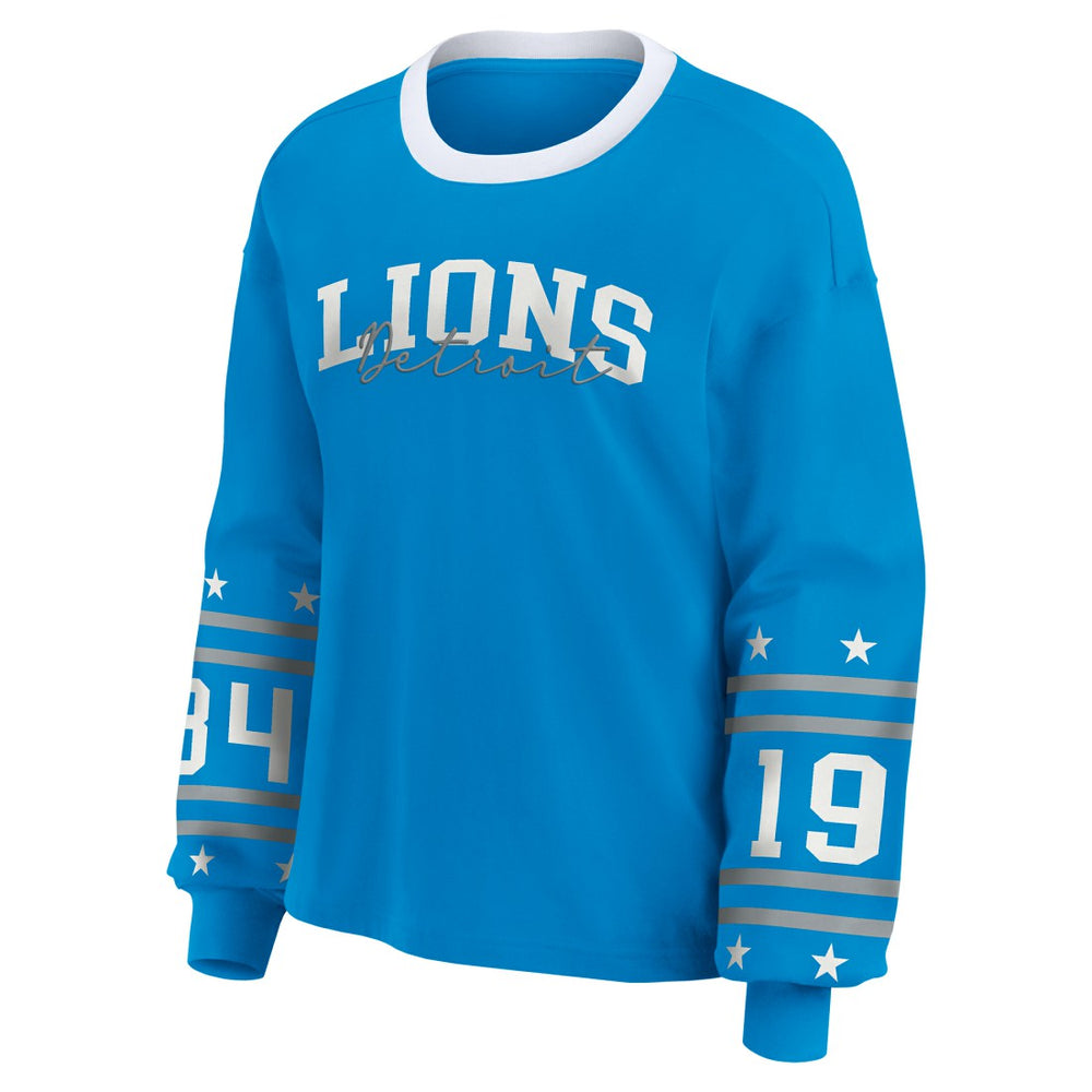 Detroit Lions WEAR by Erin Andrews Women's Plus Size Sport Long-Sleeve T-Shirt Blue