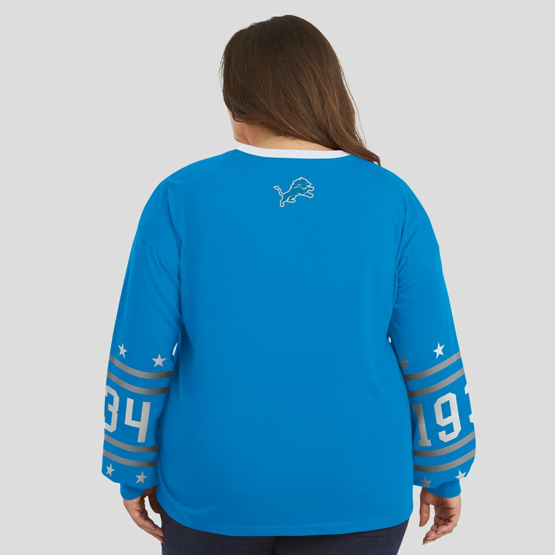 Detroit Lions WEAR by Erin Andrews Women's Plus Size Sport Long-Sleeve T-Shirt Blue