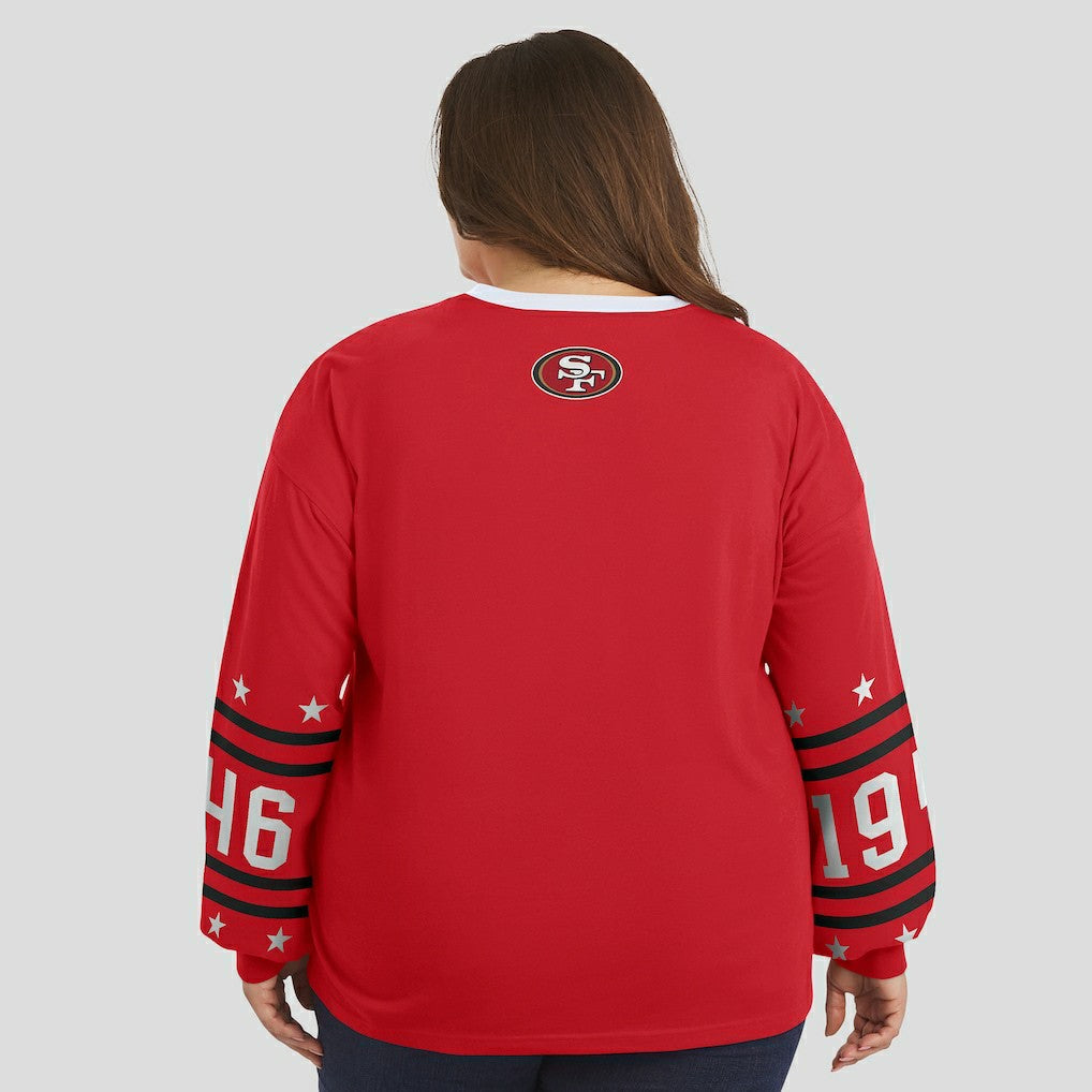 San Francisco 49ers WEAR by Erin Andrews Women's Plus Size Sport Long-Sleeve T-Shirt Scarlet