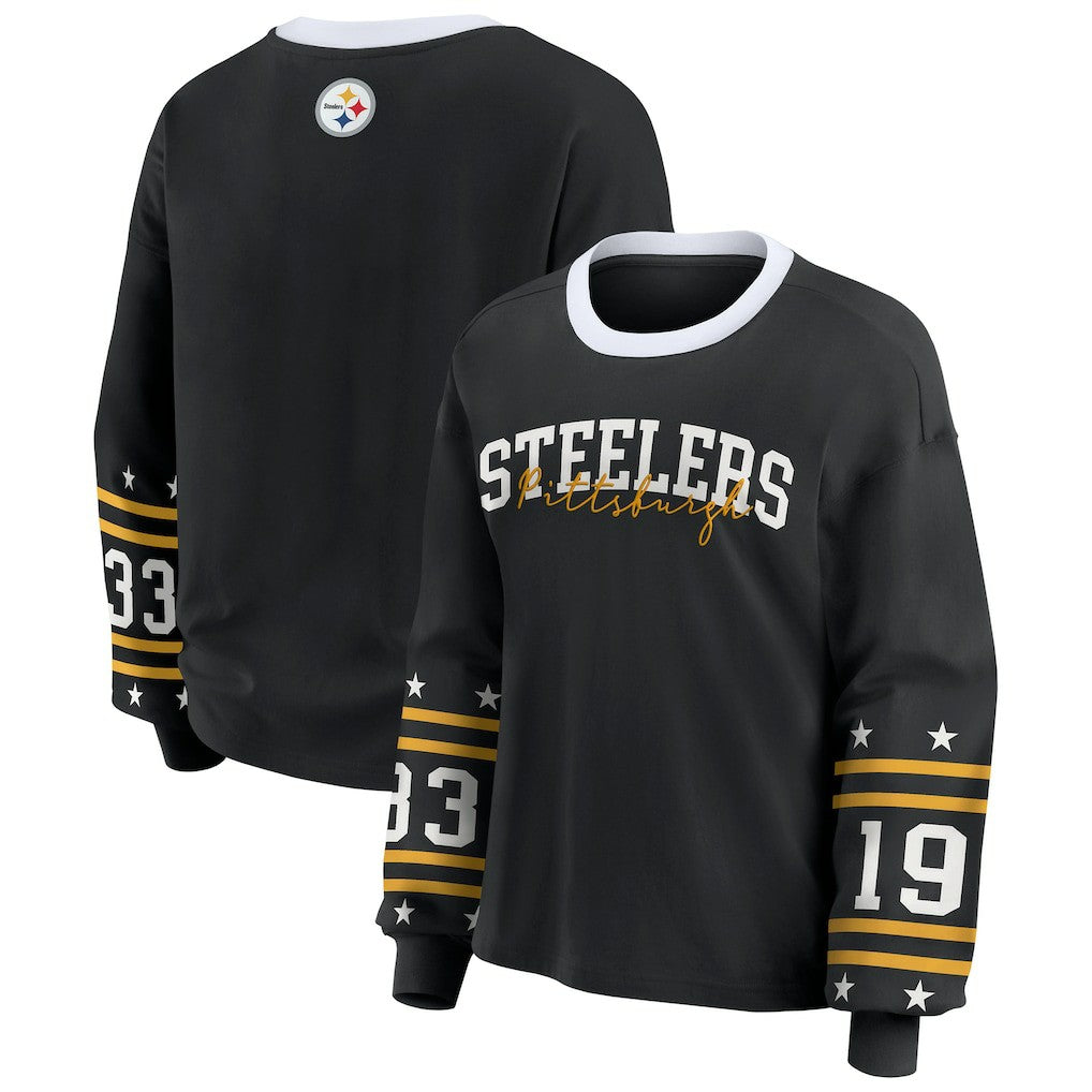 Pittsburgh Steelers WEAR by Erin Andrews Women's Plus Size Sport Long-Sleeve T-Shirt Black
