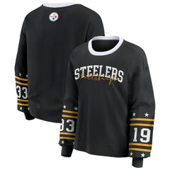 Pittsburgh Steelers WEAR by Erin Andrews Women's Plus Size Sport Long-Sleeve T-Shirt Black