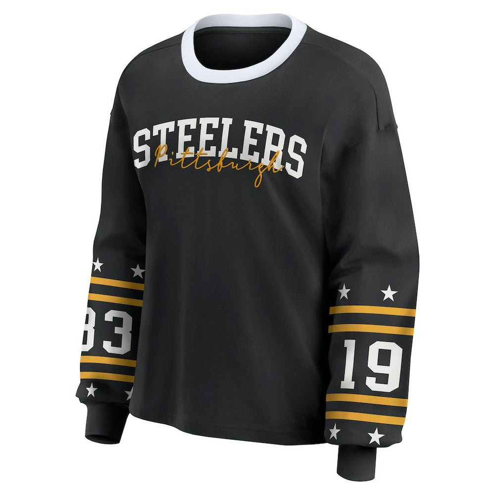 Pittsburgh Steelers WEAR by Erin Andrews Women's Plus Size Sport Long-Sleeve T-Shirt Black