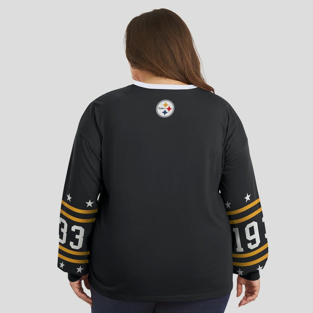 Pittsburgh Steelers WEAR by Erin Andrews Women's Plus Size Sport Long-Sleeve T-Shirt Black