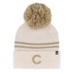 Chicago Cubs '47 Women's Latte Cuffed Knit Hat with Pom - Natural - 47 brand Lifestyle