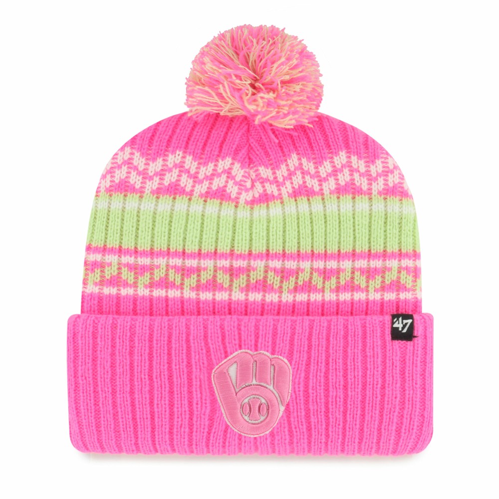Milwaukee Brewers '47 Youth Polar Vortex Cuffed Knit Hat with Pom - Pink - 47 brand Discount