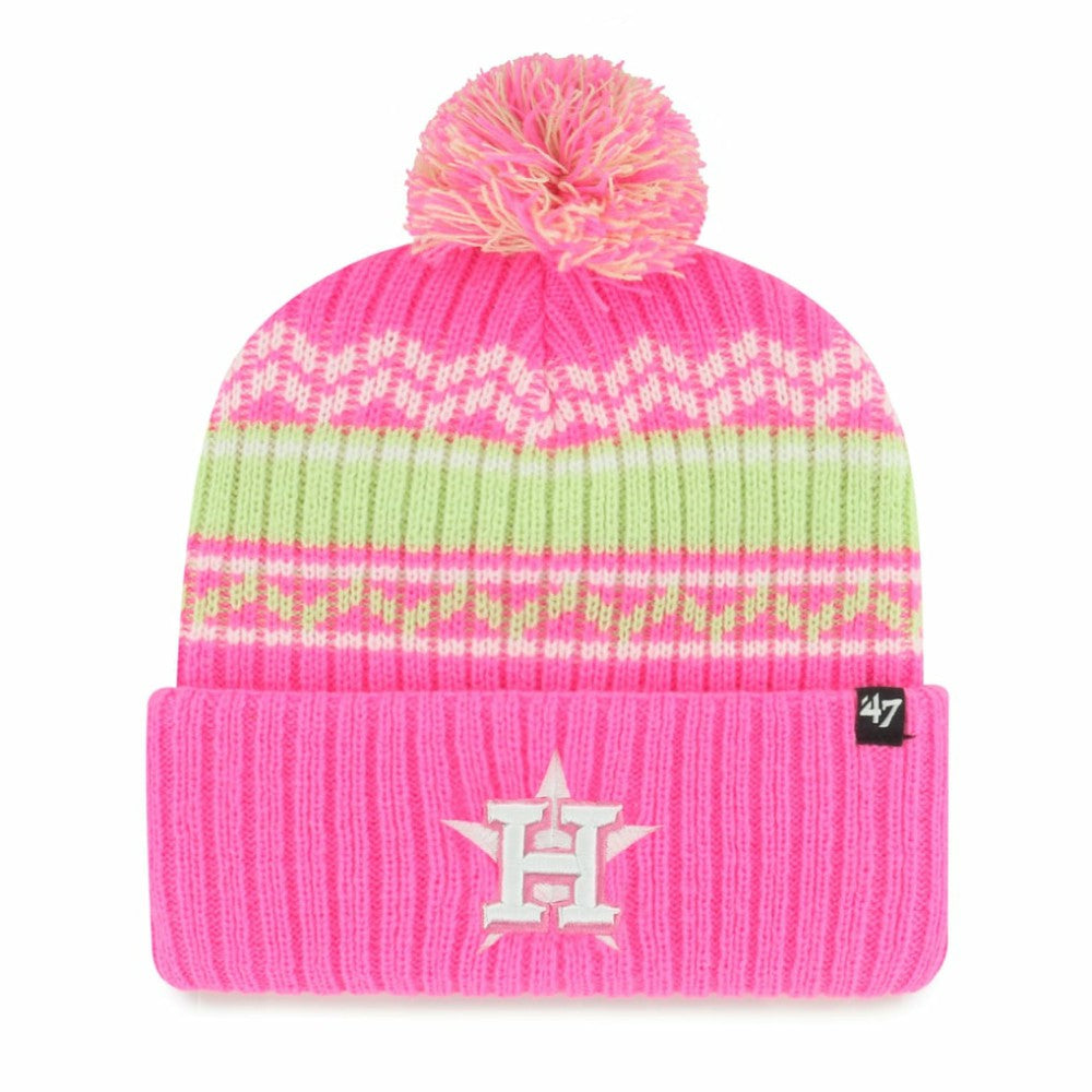 Houston Astros '47 Youth Polar Vortex Cuffed Knit Hat with Pom - Pink - 47 brand Discount