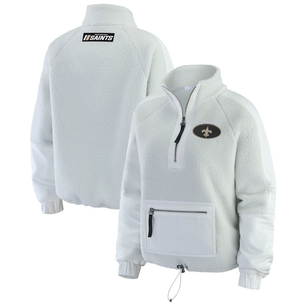New Orleans Saints WEAR by Erin Andrews Women's Polar Fleece Half-Zip Jacket White