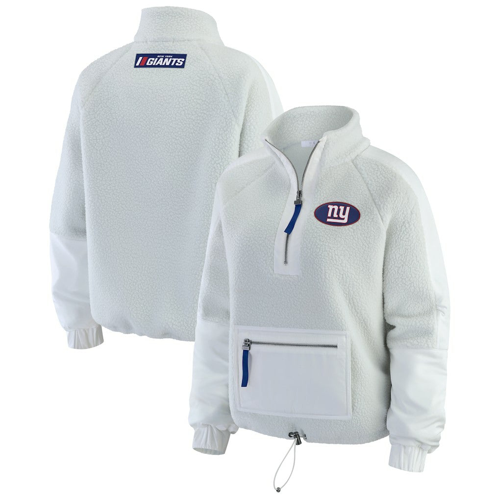 New York Giants WEAR by Erin Andrews Women's Polar Fleece Half-Zip Jacket White