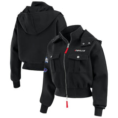 Buffalo Bills WEAR by Erin Andrews Women's Tri-Blend Patch Pocket Cropped Full-Zip Bomber Hoodie Jacket Black