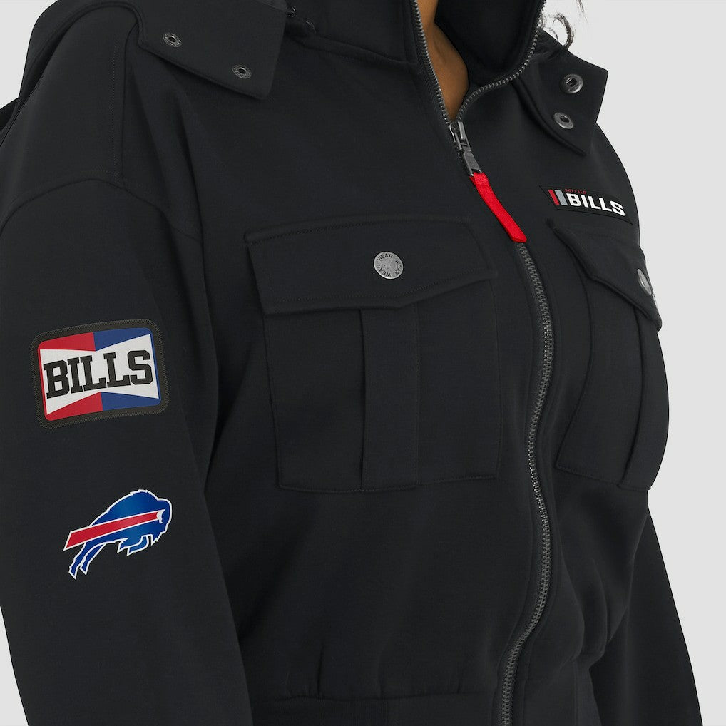 Buffalo Bills WEAR by Erin Andrews Women's Tri-Blend Patch Pocket Cropped Full-Zip Bomber Hoodie Jacket Black