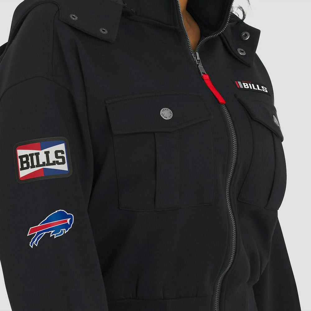 Buffalo Bills WEAR by Erin Andrews Women's Tri-Blend Patch Pocket Cropped Full-Zip Bomber Hoodie Jacket Black