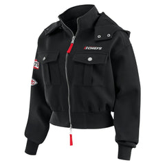 Kansas City Chiefs WEAR by Erin Andrews Women's Tri-Blend Patch Pocket Cropped Full-Zip Bomber Hoodie Jacket Black