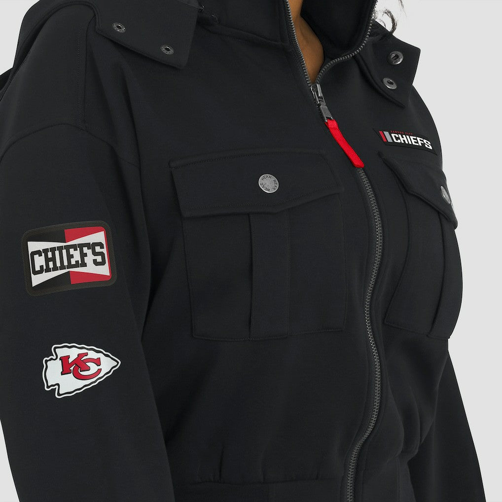 Kansas City Chiefs WEAR by Erin Andrews Women's Tri-Blend Patch Pocket Cropped Full-Zip Bomber Hoodie Jacket Black