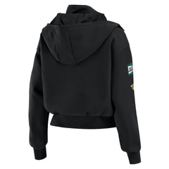 Jacksonville Jaguars WEAR by Erin Andrews Women's Tri-Blend Patch Pocket Cropped Full-Zip Bomber Hoodie Jacket Black