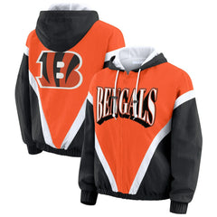 Cincinnati Bengals WEAR by Erin Andrews Women's Retro Crinkle Full-Zip Hoodie Windbreaker Orange/Black
