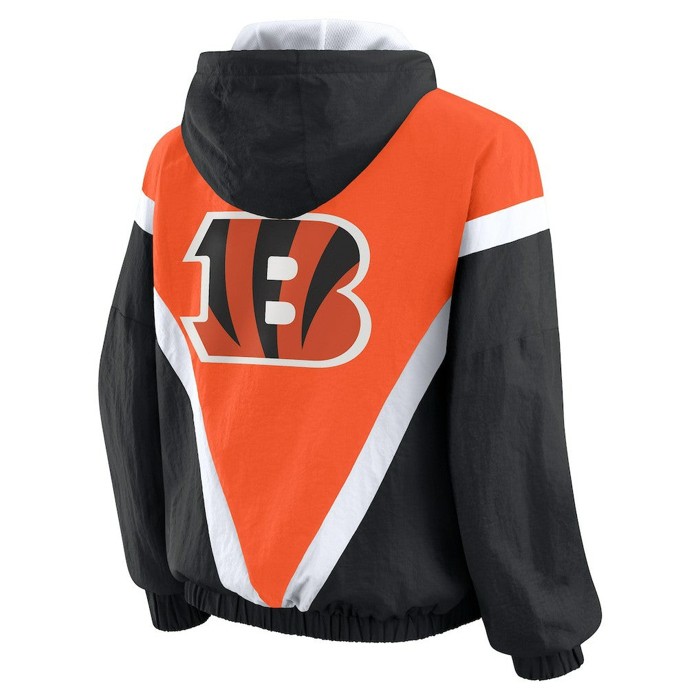 Cincinnati Bengals WEAR by Erin Andrews Women's Retro Crinkle Full-Zip Hoodie Windbreaker Orange/Black