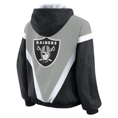 Las Vegas Raiders WEAR by Erin Andrews Women's Retro Crinkle Full-Zip Hoodie Windbreaker Black/Silver
