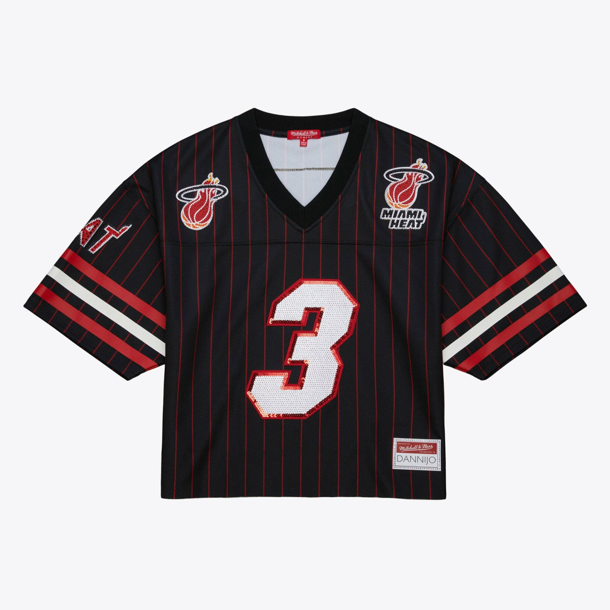 Dwyane Wade Miami Heat x DANNIJO Women's Cropped Football Fashion Jersey Black | Mitchell & Ness discount