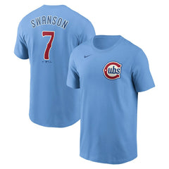 Dansby Swanson Chicago Cubs Nike Fuse Name & Number T-Shirt - Light Blue - Nike Sale