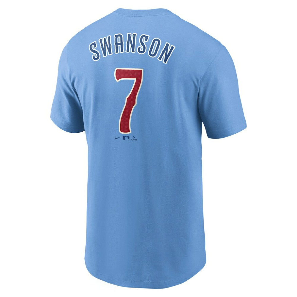 Dansby Swanson Chicago Cubs Nike Fuse Name & Number T-Shirt - Light Blue - Nike Sale