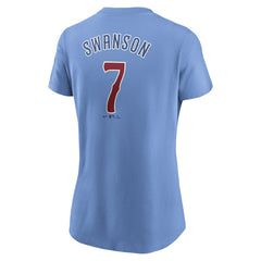 Dansby Swanson Chicago Cubs Nike Women's Cooperstown Collection Fuse Name & Number T-Shirt - Light Blue - Nike Lifestyle