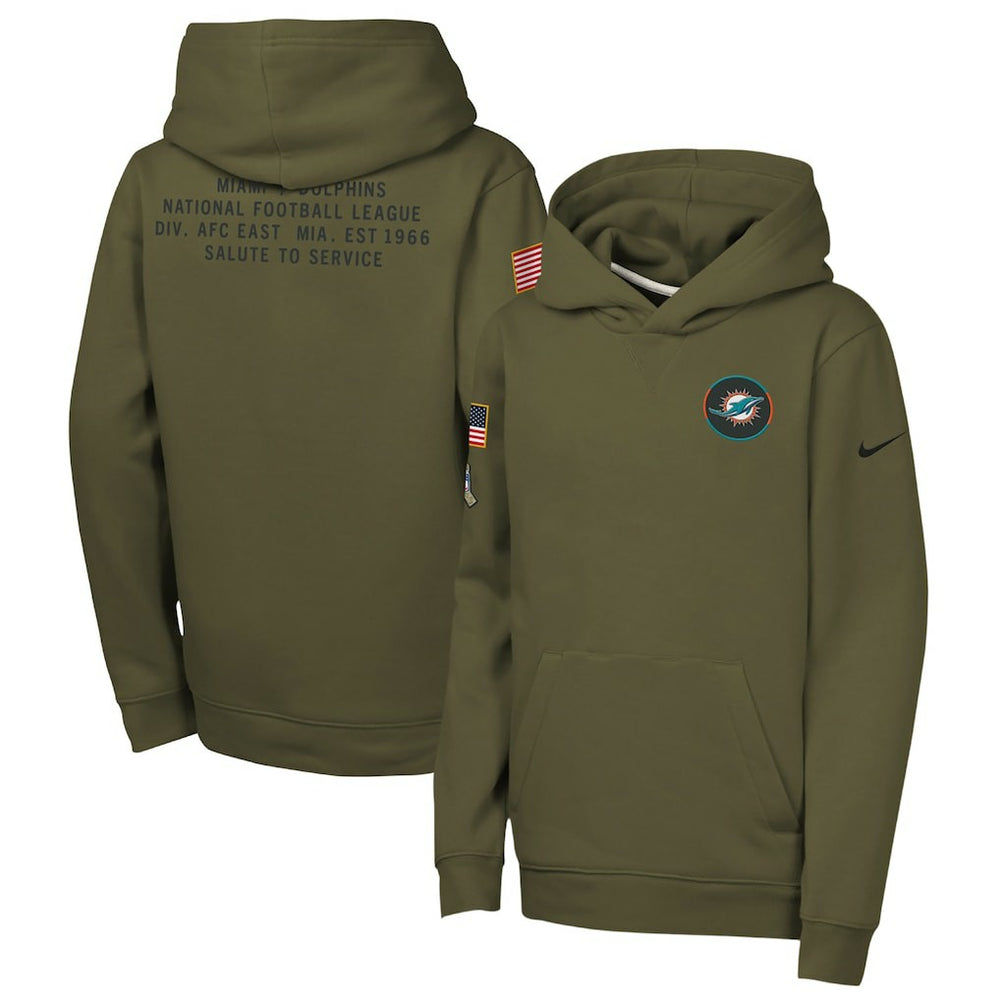 Nike Miami Dolphins Youth 2025 Salute to Service Club Fleece Hoodie Olive