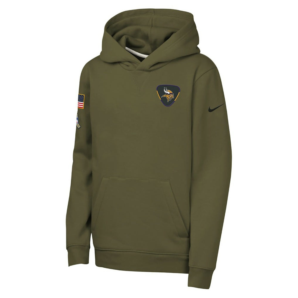 Nike Minnesota Vikings Youth 2025 Salute to Service Club Fleece Hoodie Olive