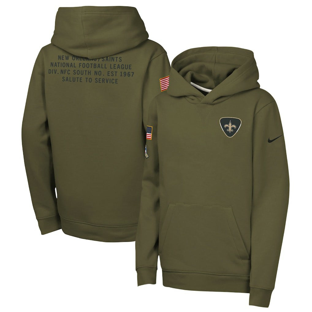 Nike New Orleans Saints Youth 2025 Salute to Service Club Fleece Hoodie Olive