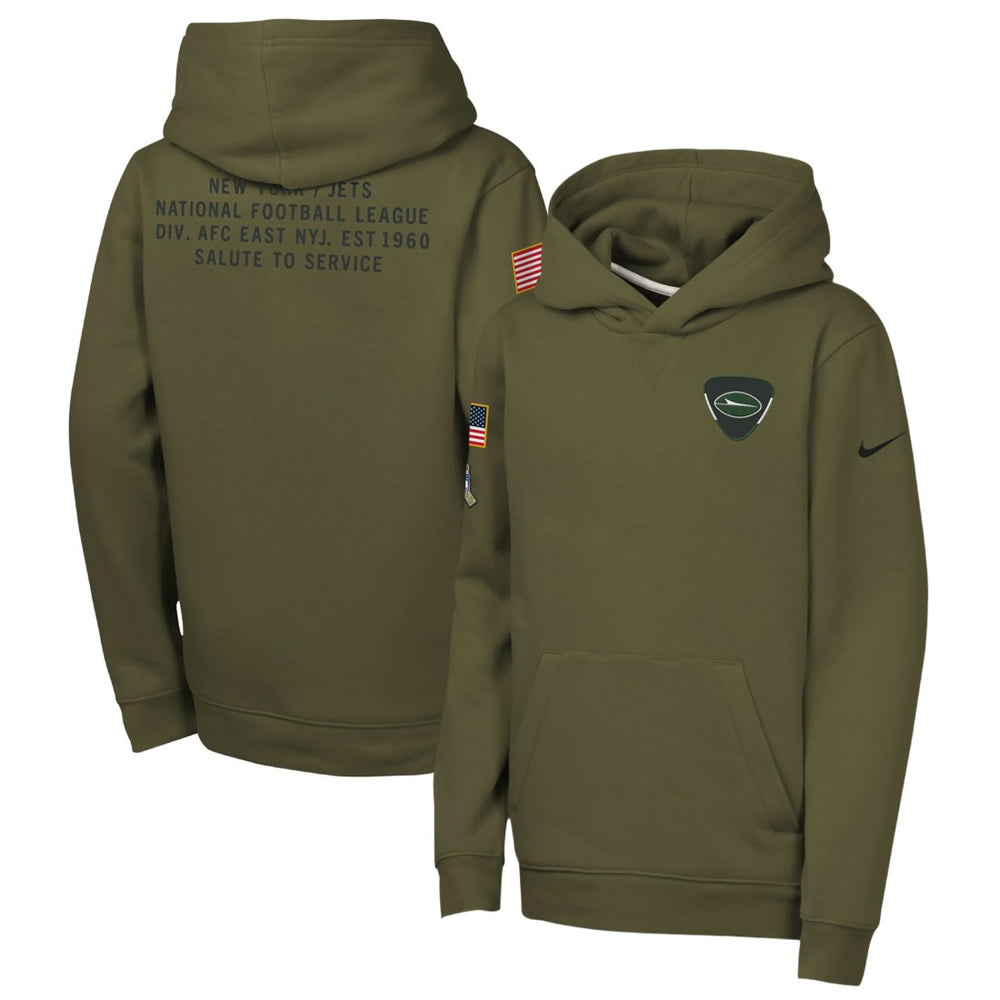Nike New York Jets Youth 2025 Salute to Service Club Fleece Hoodie Olive