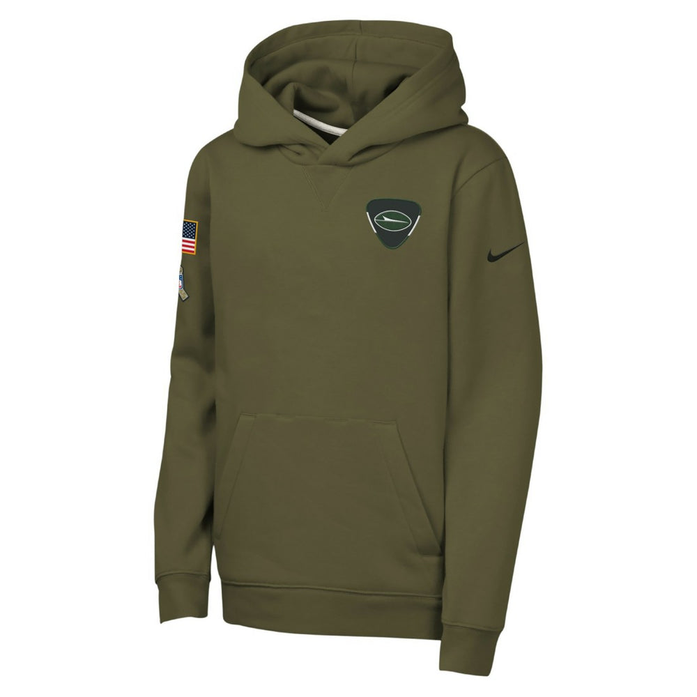 Nike New York Jets Youth 2025 Salute to Service Club Fleece Hoodie Olive