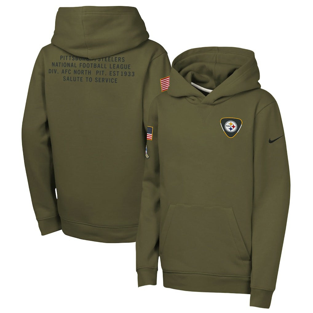 Nike Pittsburgh Steelers Youth 2025 Salute to Service Club Fleece Hoodie Olive