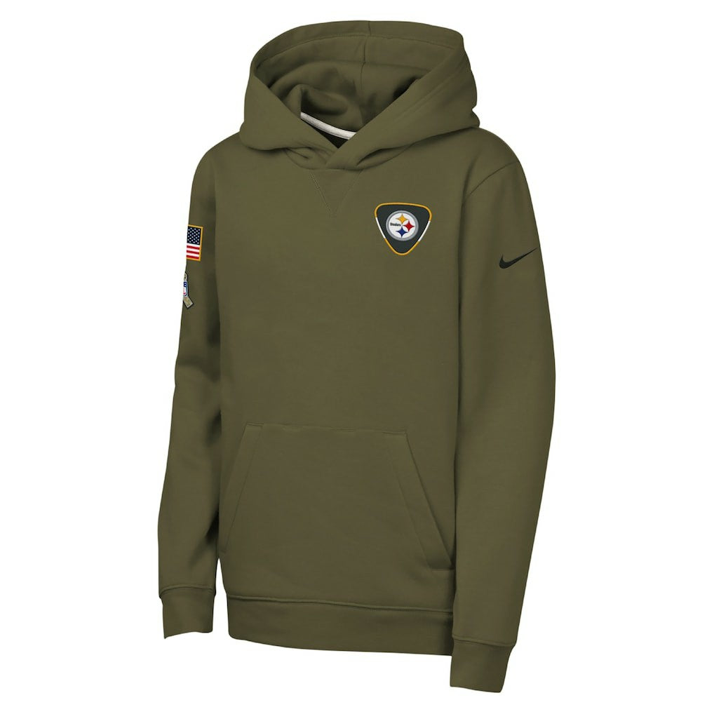 Nike Pittsburgh Steelers Youth 2025 Salute to Service Club Fleece Hoodie Olive