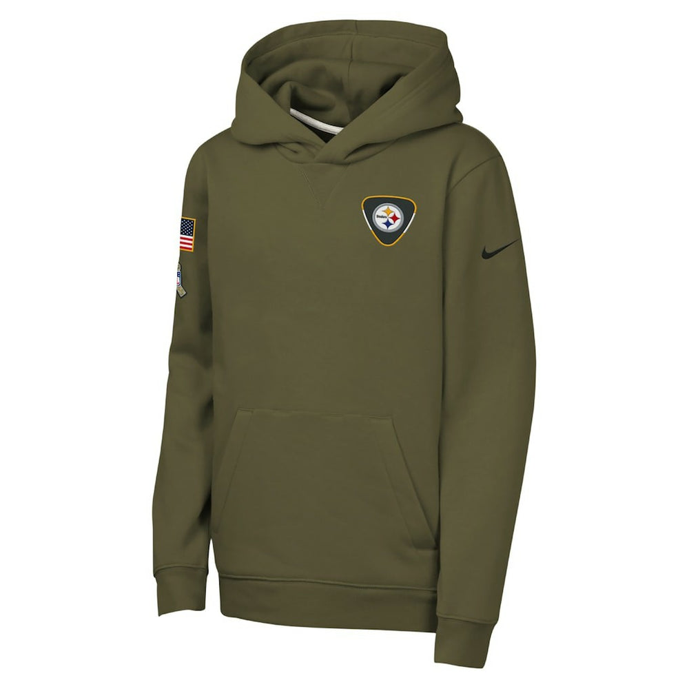 Nike Pittsburgh Steelers Youth 2025 Salute to Service Club Fleece Hoodie Olive