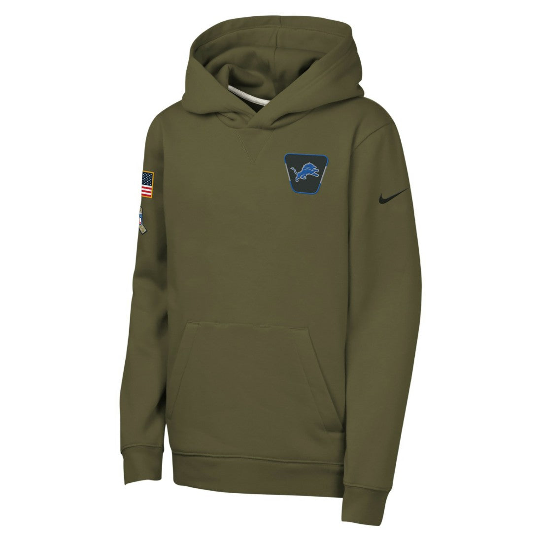 Nike Detroit Lions Youth 2025 Salute to Service Club Fleece Hoodie Olive