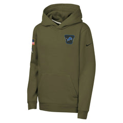 Nike Detroit Lions Youth 2025 Salute to Service Club Fleece Hoodie Olive