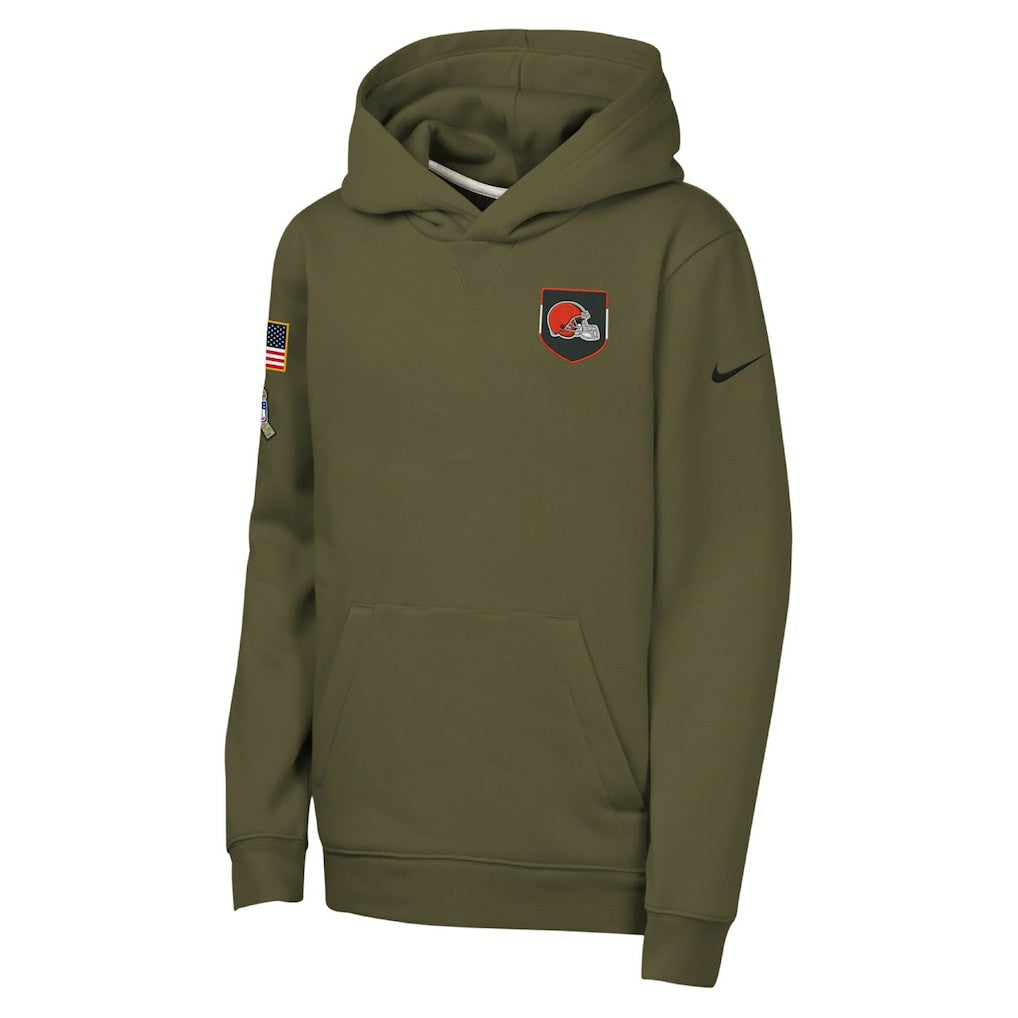 Nike Cleveland Browns Youth 2025 Salute to Service Club Fleece Hoodie Olive