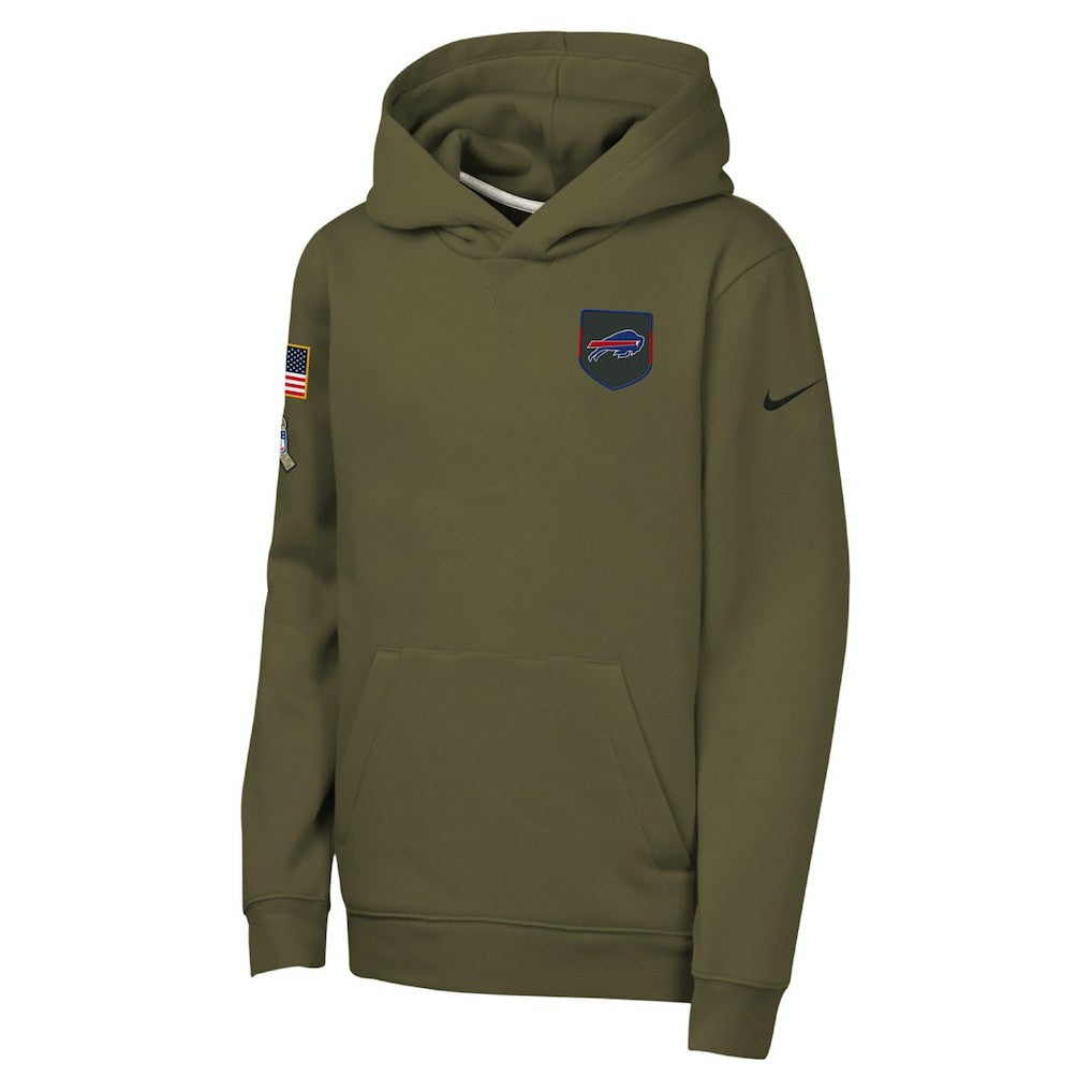 Nike Buffalo Bills Youth 2025 Salute to Service Club Fleece Hoodie Olive