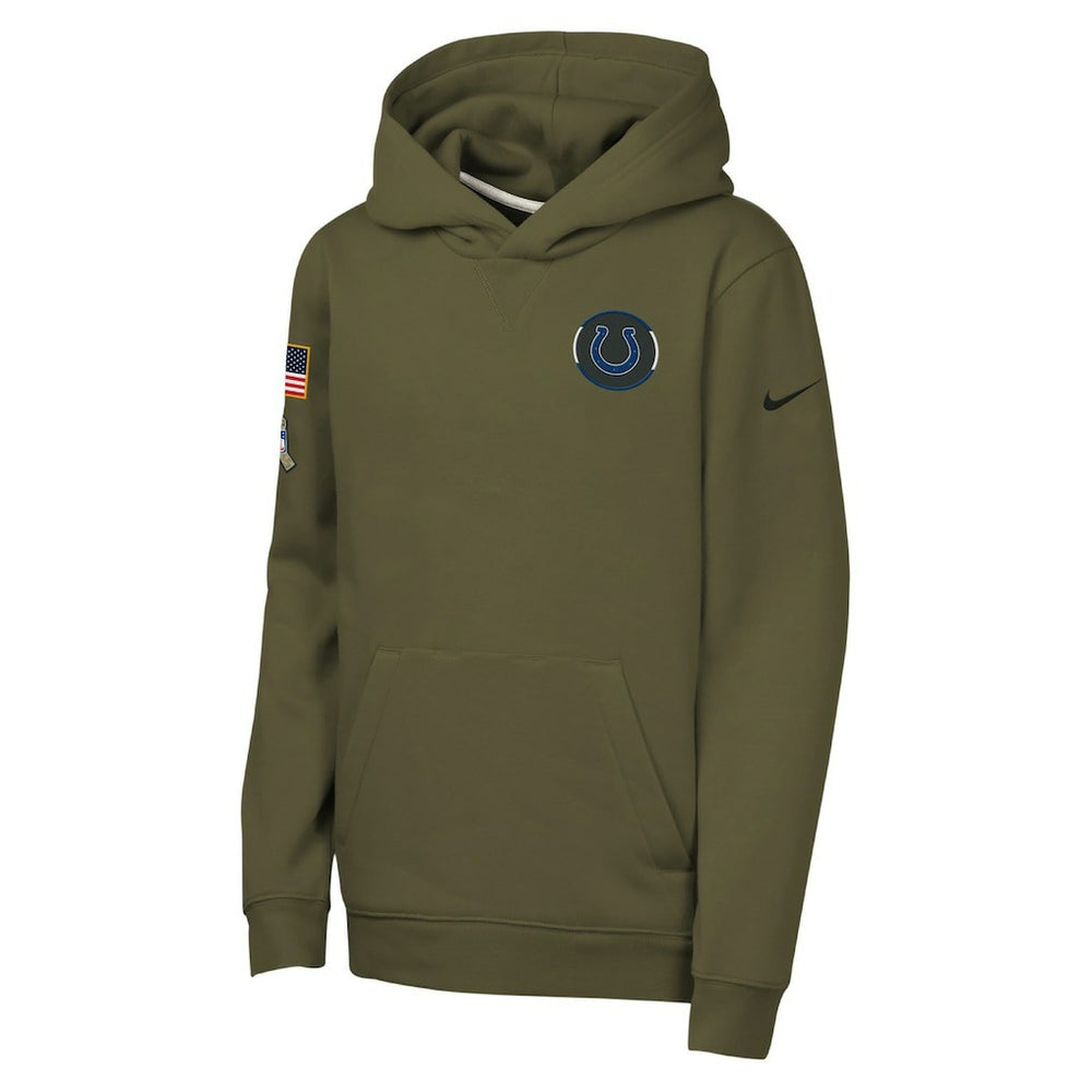 Nike Indianapolis Colts Youth 2025 Salute to Service Club Fleece Hoodie Olive
