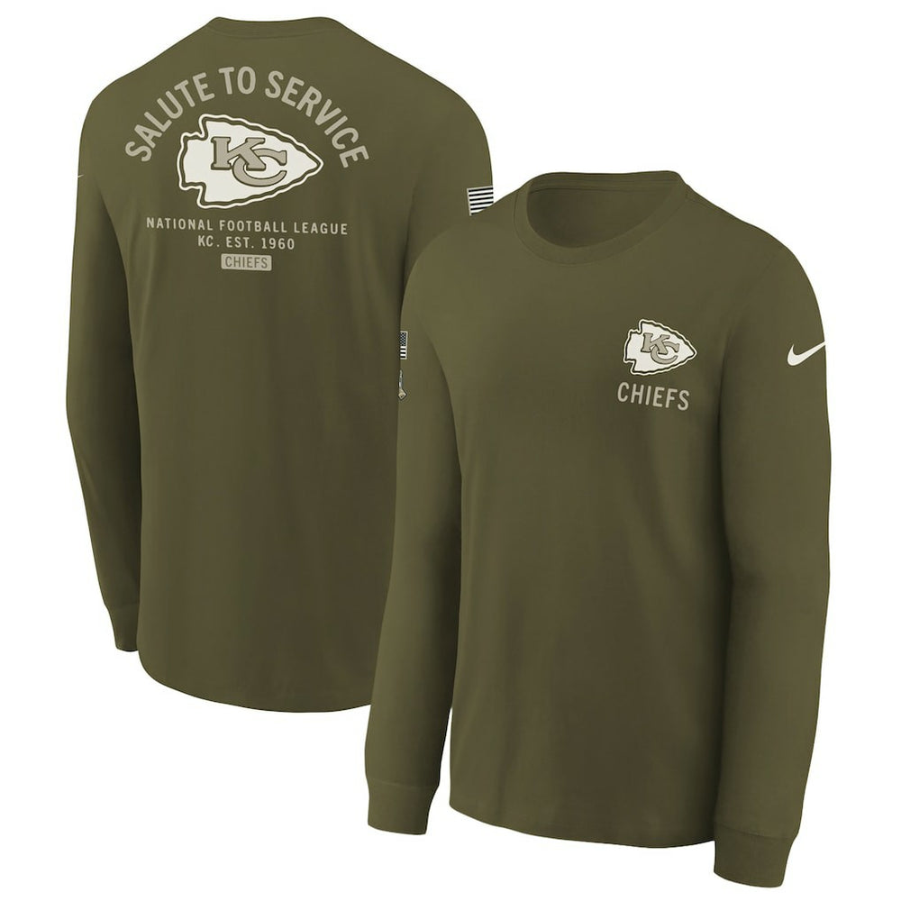 Nike Kansas City Chiefs Youth 2025 Salute to Service Sideline Long Sleeve T-Shirt Olive